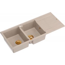 Quadron Evan 121 zlewozmywak GraniteQ 116x50 cm beż/elementy miedziane HQE11650U2_PVDC1_P2O