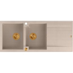 Quadron Evan 121 zlewozmywak GraniteQ 116x50 cm beż/elementy miedziane HQE11650U2_PVDC1_P2O