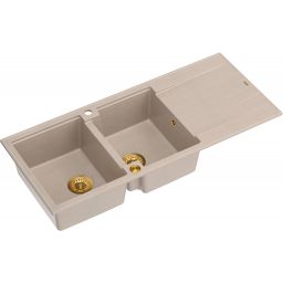Quadron Evan 121 zlewozmywak GraniteQ 116x50 cm beż/elementy złote HQE11650U2_PVDG1_P2O