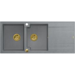 Quadron Evan 121 zlewozmywak 116x50 cm GraniteQ silver stone/elementy złote HQE11650U5_PVDG1_P2O