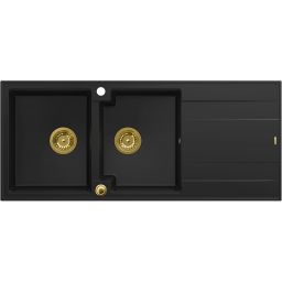 Quadron Evan 121 zlewozmywak 116x50 cm GraniteQ pure carbon/elementy złote HQE11650U7_PVDG1_P2O