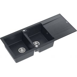 Quadron Evan 121 zlewozmywak 116x50 cm GraniteQ black diamond/elementy stalowe HQE11650U8_BS_P2O