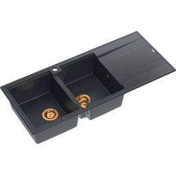 Quadron Evan 121 zlewozmywak 116x50 cm GraniteQ black diamond/elementy miedziane HQE11650U8_PVDC1_P2O