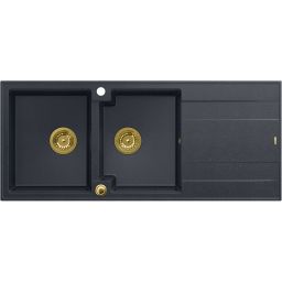 Quadron Evan 121 zlewozmywak 116x50 cm GraniteQ black diamond/elementy złote HQE11650U8_PVDG1_P2O