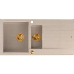 Quadron Evan 156XL zlewozmywak GraniteQ 100x50 cm beż/elementy miedziane HQE510050U2_PVDC1_P2O