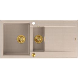 Quadron Evan 156XL zlewozmywak GraniteQ 100x50 cm beż/elementy złote HQE510050U2_PVDG1_P2O