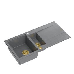 Quadron Evan 156XL zlewozmywak 100x50 cm GraniteQ silver stone/złoty HQE5510050U5_PVDG1_P2O