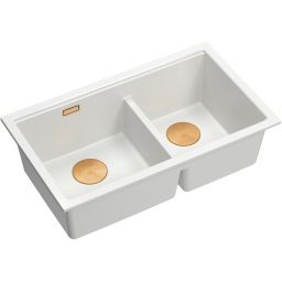 Quadron Logan 120 zlewozmywak GraniteQ 76x45 cm snow white/elementy miedziane HQL7645U1_PVDC1_U
