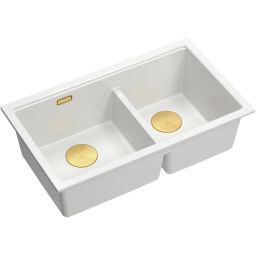 Quadron Logan 120 zlewozmywak granitowy 76x45 cm snow white/elementy złote HQL7645U1_PVDG1_U
