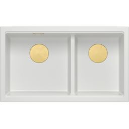 Quadron Logan 120 zlewozmywak granitowy 76x45 cm snow white/elementy złote HQL7645U1_PVDG1_U
