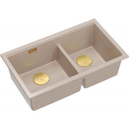 Quadron Logan 120 zlewozmywak GraniteQ 76x45 cm beż/elementy złote HQL7645U2_PVDG1_U