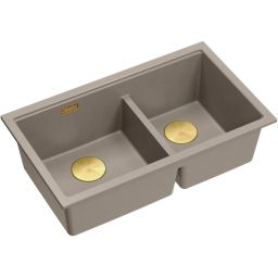 Quadron Logan 120 zlewozmywak granitowy 76x45 cm soft taupe/elementy złote HQL7645U4_PVDG1_U