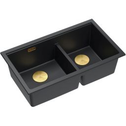 Quadron Logan 120 zlewozmywak GraniteQ 76x45 cm pure carbon/elementy złote HQL7645U7_PVDG1_U
