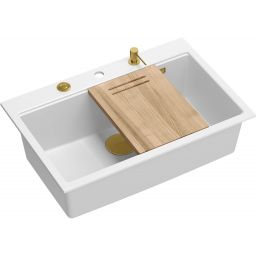 Quadron Marc 110 FM zlewozmywak 75x49 cm GraniteQ snow white/elementy złote HQM7650U1_FM_PVDG1