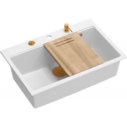 Quadron Marc 110 zlewozmywak 76x50 cm GraniteQ snow white/elementy miedziane HQM7650U1_PVDC1