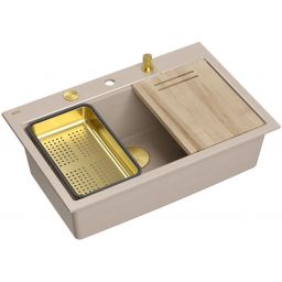 Quadron Marc 110 zlewozmywak GraniteQ 76x50 cm beż/elementy złote HQM7650U2_PVDG1