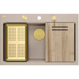 Quadron Marc 110 zlewozmywak GraniteQ 76x50 cm beż/elementy złote HQM7650U2_PVDG1