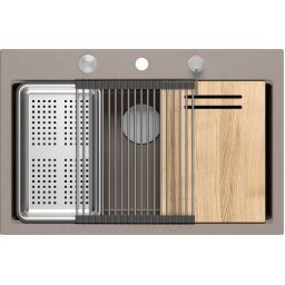 Quadron Marc 110 zlewozmywak GraniteQ 76x50 cm soft taupe/elementy stalowe HQM7650U4_BS