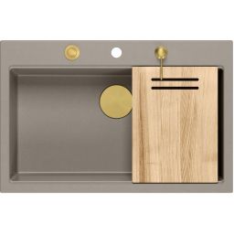 Quadron Marc 110 zlewozmywak GraniteQ 76x50 cm soft taupe/elementy złote HQM7650U4_PVDG1
