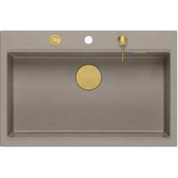Quadron Marc 110 zlewozmywak GraniteQ 76x50 cm soft taupe/elementy złote HQM7650U4_PVDG1