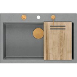 Quadron Marc 110 FM zlewozmywak 75x49 cm GraniteQ silver stone/elementy miedziane HQM7650U5_FM_PVDC1