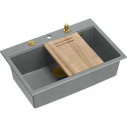 Quadron Marc 110 FM zlewozmywak 75x49 cm GraniteQ silver stone/elementy złote HQM7650U5_FM_PVDG1