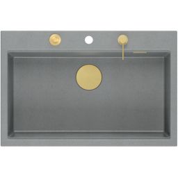 Quadron Marc 110 zlewozmywak 76x50 cm GraniteQ silver stone/elementy złote HQM7650U5_PVDG1