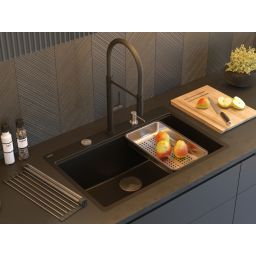 Quadron Marc 110 FM zlewozmywak 75x49 cm GraniteQ pure carbon/elementy stalowe HQM7650U7_FM_BS