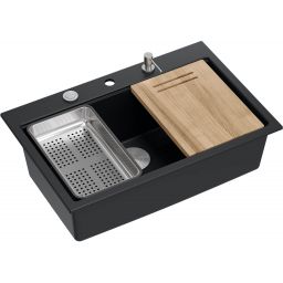 Quadron Marc 110 FM zlewozmywak 75x49 cm GraniteQ pure carbon/elementy stalowe HQM7650U7_FM_BS