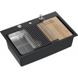 Quadron Marc 110 FM zlewozmywak 75x49 cm GraniteQ pure carbon/elementy stalowe HQM7650U7_FM_BS