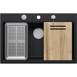 Quadron Marc 110 FM zlewozmywak 75x49 cm GraniteQ pure carbon/elementy stalowe HQM7650U7_FM_BS