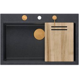 Quadron Marc 110 FM zlewozmywak 75x49 cm GraniteQ pure carbon/elementy miedziane HQM7650U7_FM_PVDC1