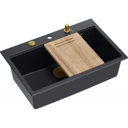 Quadron Marc 110 zlewozmywak 76x50 cm GraniteQ pure carbon/elementy złote HQM7650U7_PVDG1