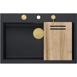 Quadron Marc 110 zlewozmywak 76x50 cm GraniteQ pure carbon/elementy złote HQM7650U7_PVDG1