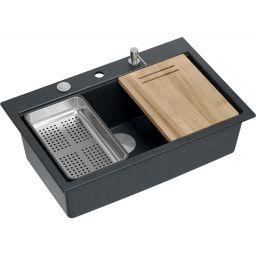 Quadron Marc 110 FM zlewozmywak 75x49 cm GraniteQ black diamond/elementy stalowe HQM7650U8_FM_BS