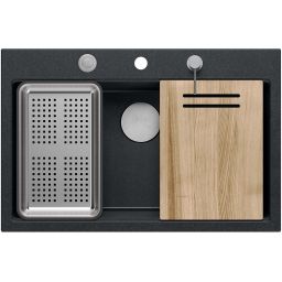 Quadron Marc 110 FM zlewozmywak 75x49 cm GraniteQ black diamond/elementy stalowe HQM7650U8_FM_BS