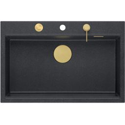 Quadron Marc 110 FM zlewozmywak 75x49 cm GraniteQ black diamond/elementy złote HQM7650U8_FM_PVDG1