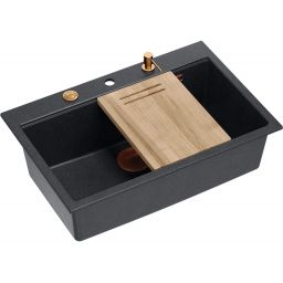 Quadron Marc 110 zlewozmywak 76x50 cm GraniteQ black diamond/elementy miedziane HQM7650U8_PVDC1