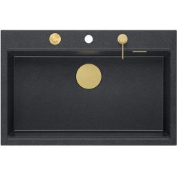 Quadron Marc 110 zlewozmywak 76x50 cm GraniteQ black diamond/elementy złote HQM7650U8_PVDG1