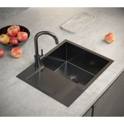 Quadron Luke 116 zlewozmywak stalowy 60x48 cm z baterią kuchenną Kate black metal ZH6048PVDBLM_3623500_PVDBLM