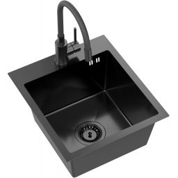 Quadron Luke 90 zlewozmywak stalowy 40x45 cm black metal z baterią kuchenną ZH4045PVDBLM_3323503_PVDBLM
