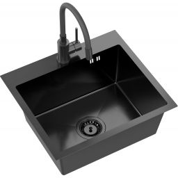 Quadron Luke 100 zlewozmywak stalowy 50x45 cm black metal z baterią kuchenną ZH5045PVDBLM_3323503PVDBLM