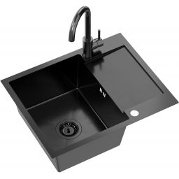 Quadron Luke 116 zlewozmywak stalowy 60x48 cm z baterią kuchenną Kate black metal ZH6048PVDBLM_3623500_PVDBLM