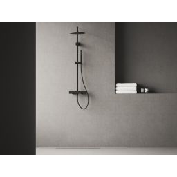 Ravak Spring zestaw prysznicowy ścienny termostatyczny z deszczownicą czarny X070558
