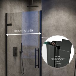 Ravak Cool! drzwi prysznicowe 90 cm uchylne czarny mat/szkło przezroczyste X0VV70300Z1