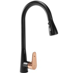 Rea Mild bateria kuchenna stojąca z wyciąganą wylewką czarna/różowe złoto REA-B4801