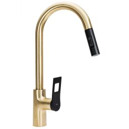 Rea Soul bateria kuchenna stojąca z wyciąganą wylewką złoty szczotkowany/czarny REA-B6205