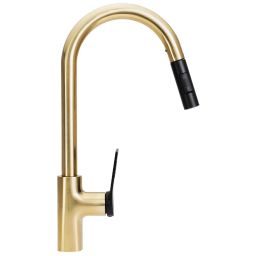 Rea Soul bateria kuchenna stojąca z wyciąganą wylewką złoty szczotkowany/czarny REA-B6205