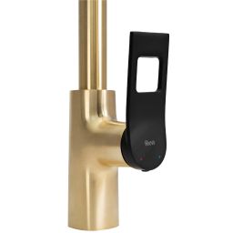 Rea Soul bateria kuchenna stojąca z wyciąganą wylewką złoty szczotkowany/czarny REA-B6205