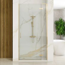 Rea Hugo drzwi prysznicowe 100 cm uchylne złoty szczotkowany/szkło przezroczyste REA-K8413